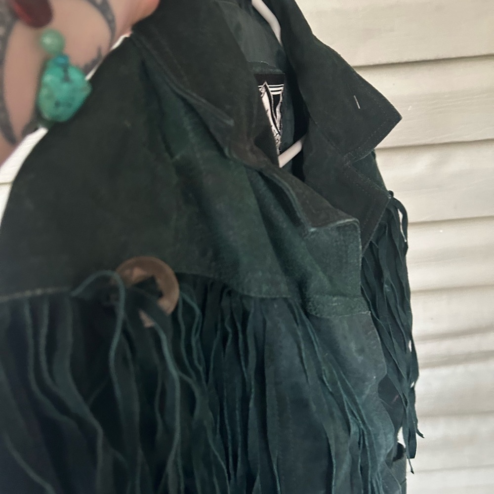 Vintage Army Green Leather Fringe Jacket Body Exteriors Philippines Western - Picture 14 of 16
